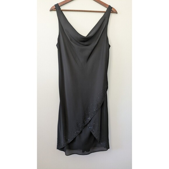Vintage 90s Y2K Onyx Nite Dress Sz 14 Black Beaded Whimsigoth Fairy Grunge Cowl - Picture 1 of 11